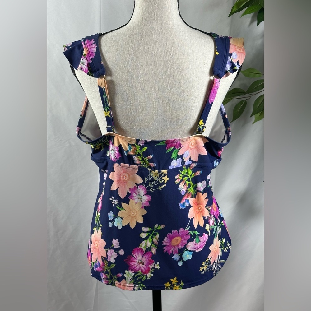 Blue Ruched Floral Blouse Swimwear 🌴☀️ - Picture 4 of 14